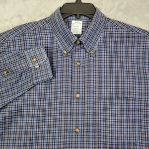 Brooks Brothers Regent Shirt Mens Size Large Blue Check Plaid Long Sleeve Cotton